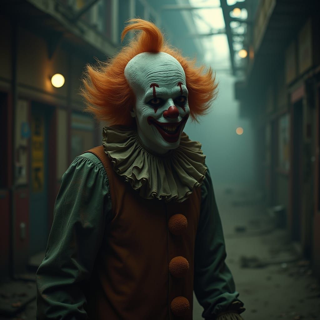 Creepy Clown in Abandoned Carnival