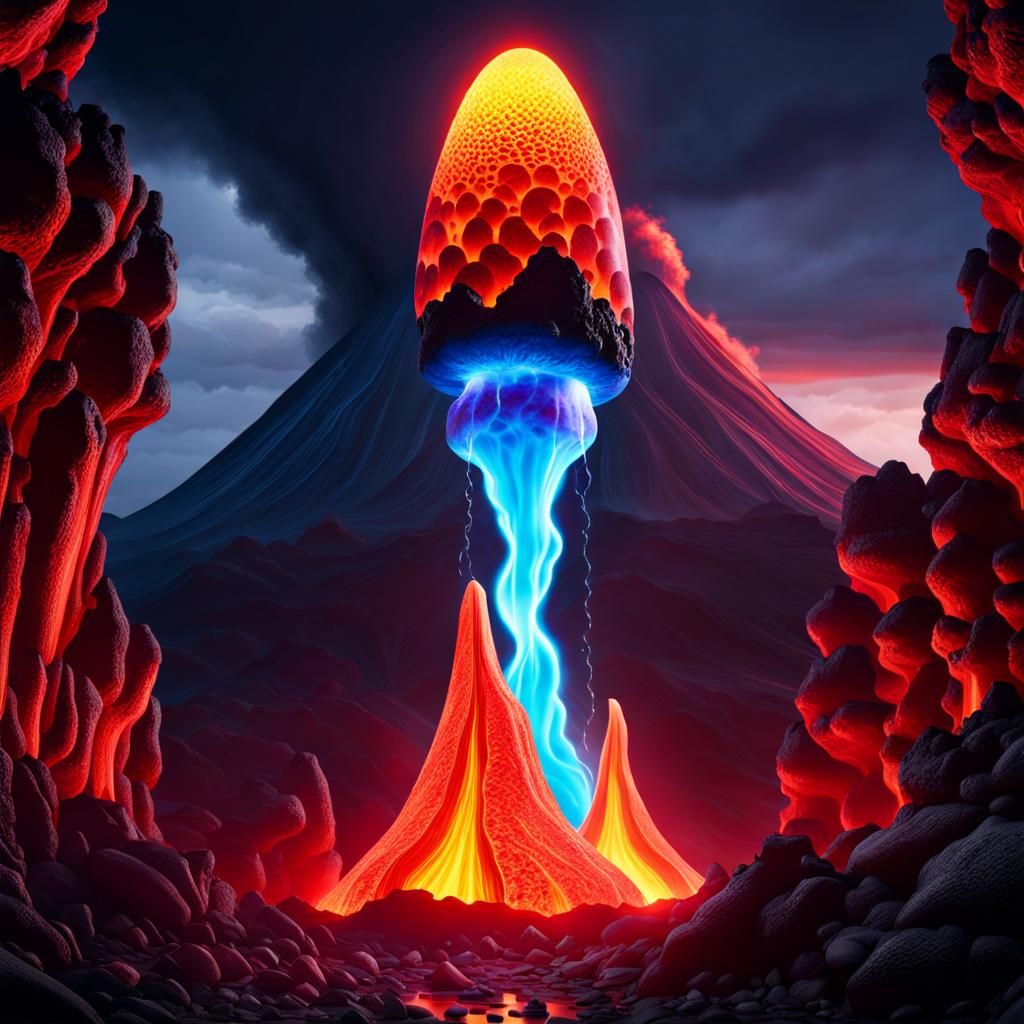 Giant Lava Elemental in Volcanic Landscape