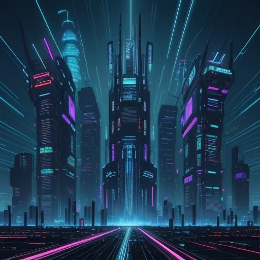 Neon Cyberpunk Metropolis at Dusk