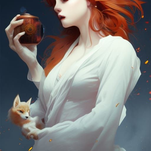 Redhead Kitsune Portrait in Art Nouveau Style