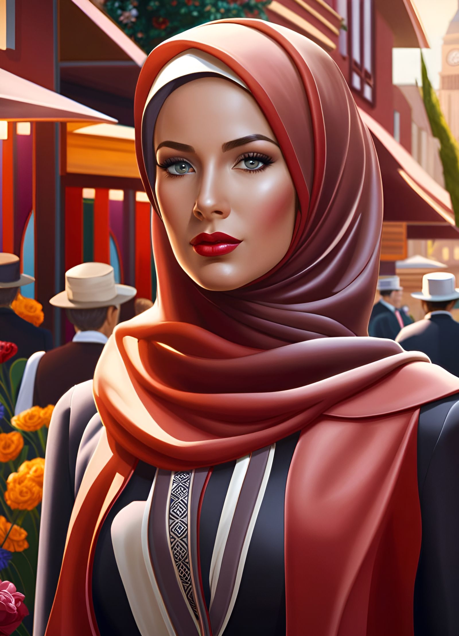 Serene Portrait of Woman in Hijab, City Background