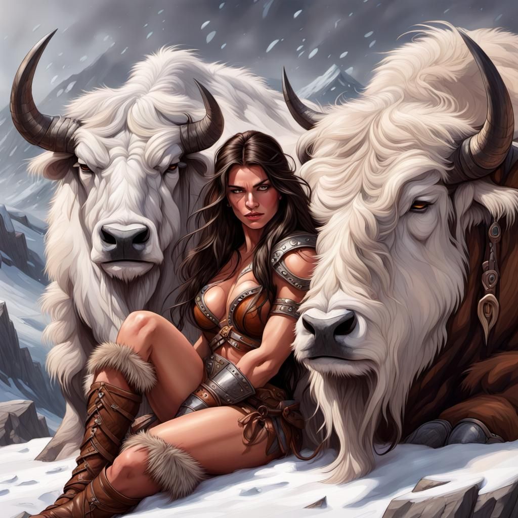 Barbarian Warrioress and Yak: a Volumetric Sketch