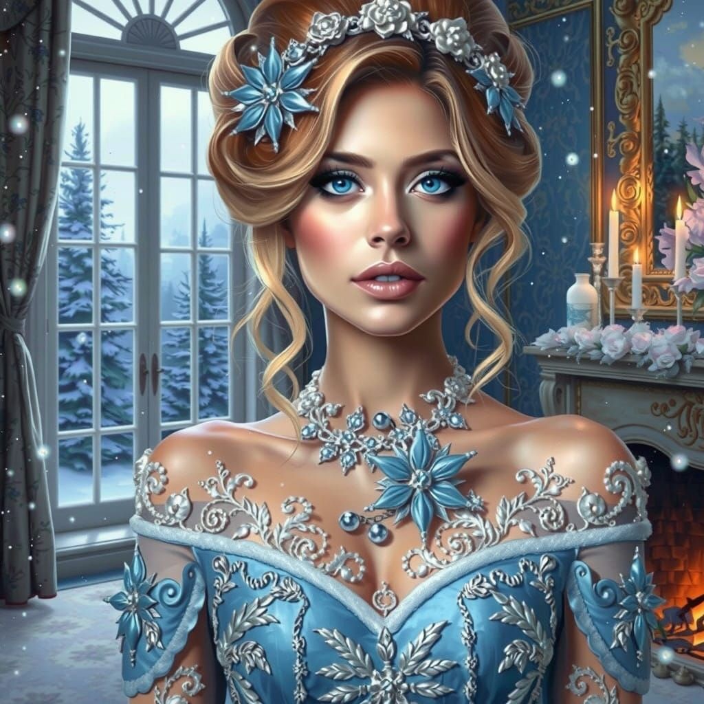 Ethereal Goddess with Intricate Silver Hair and Shimmering G...