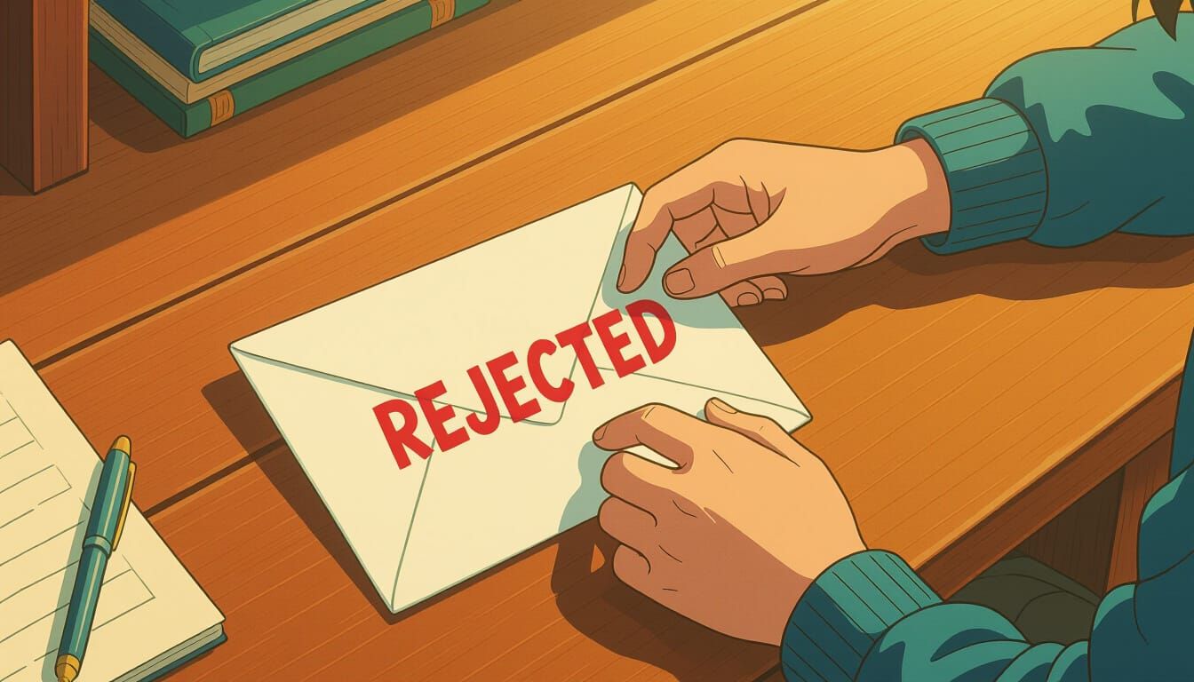 Teen Boy Holds Rejected Letter, Anime Illustration