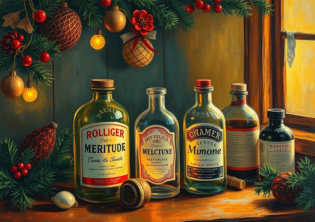 Festive Neo-Impressionist Christmas with Medicine Bottles