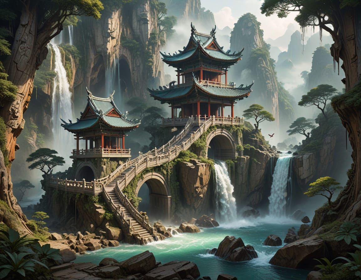 Ancient Jade Waterwheel in Serene Mountain Valley