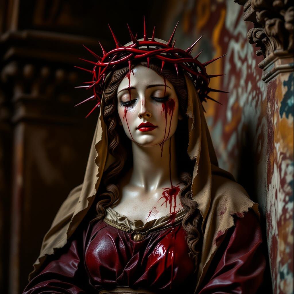 Solemn Woman as Marble Statue in Baroque Style