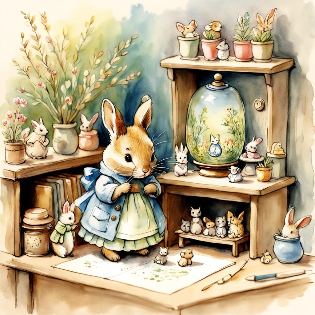 Whimsical Toy Room Fantasy in a Hat Watercolor Sketch