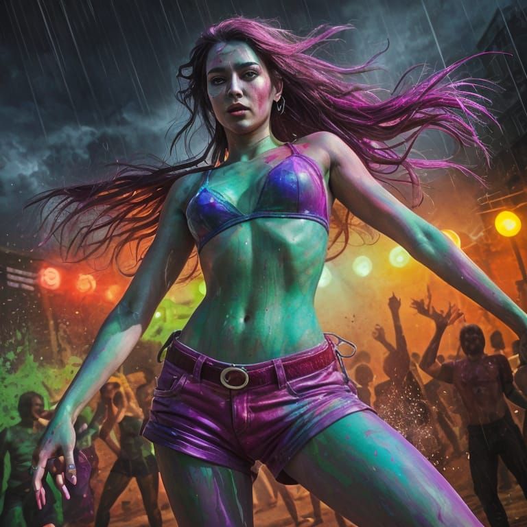 Vibrant Holi Bodypaint in Hyperrealism Style