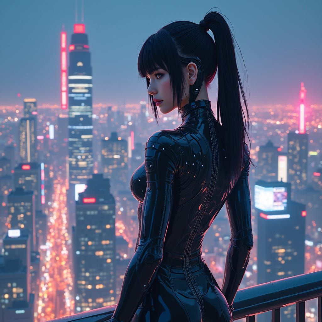 Future Tokyo from a Cyberpunk Perspective in Neon-Lit Citysc...
