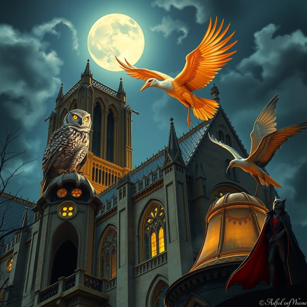 Mystical Creatures Unite Under Moonlit Notre Dame