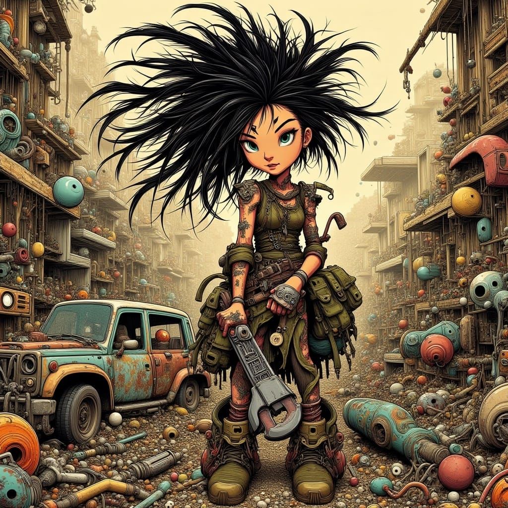 Junkyard Punk: Gritty Post-Apocalyptic Illustration