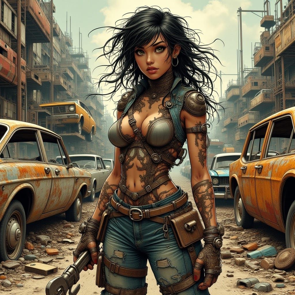 Junkyard Woman in Dystopian Future