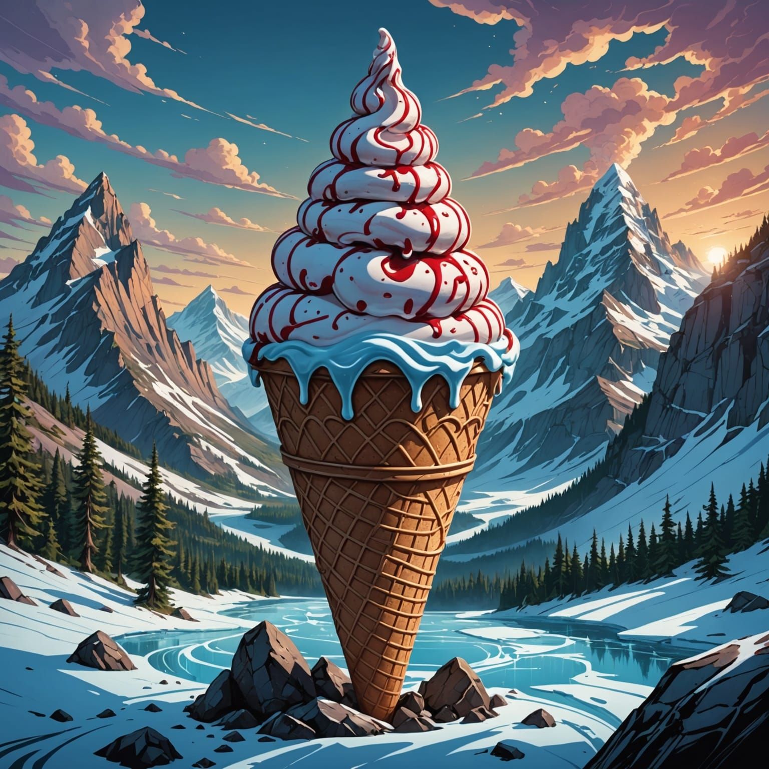 Mountain-Sized Ice Cream Cone in Epic Digital Painting