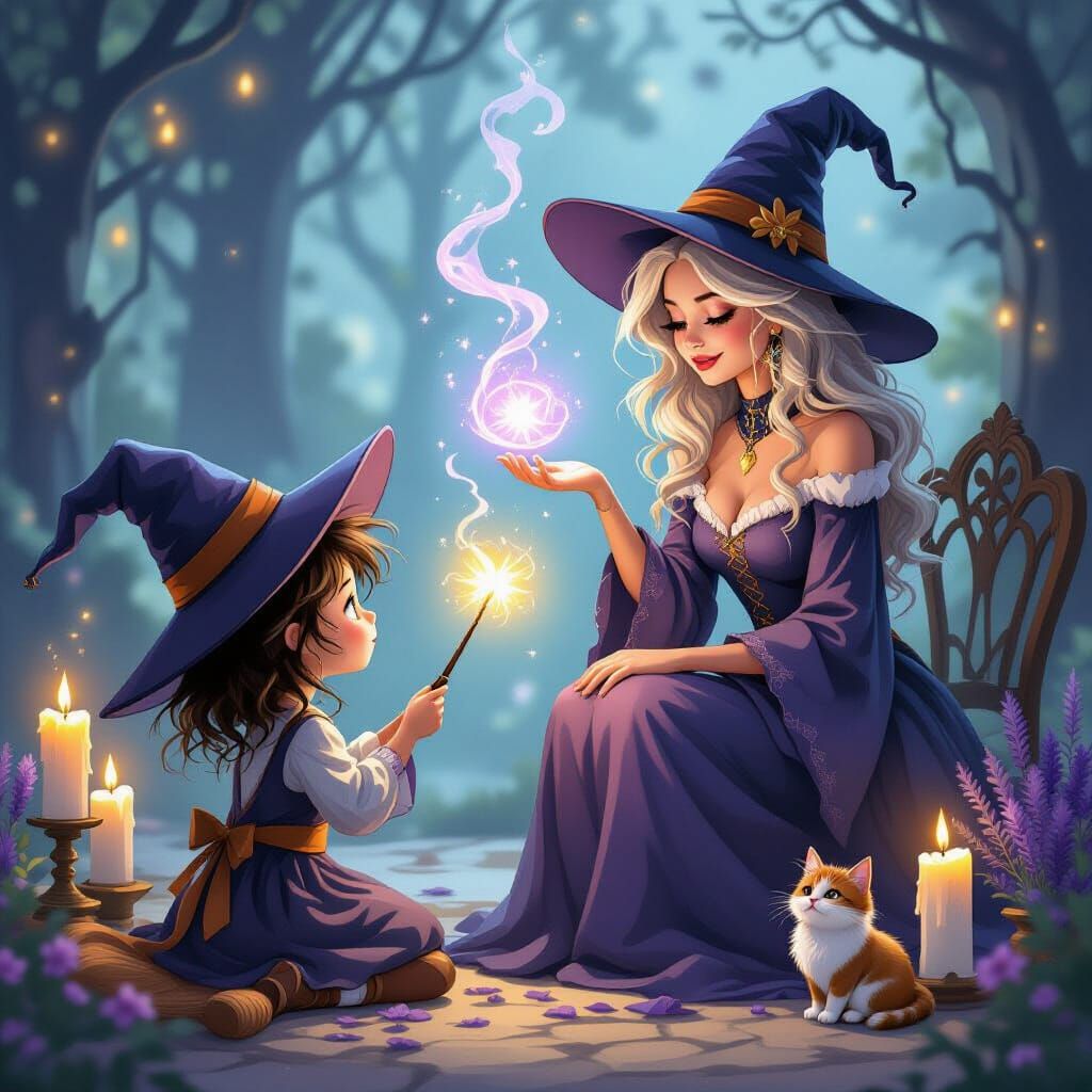Witch and Sorceress Apprentice Mimicking Magic