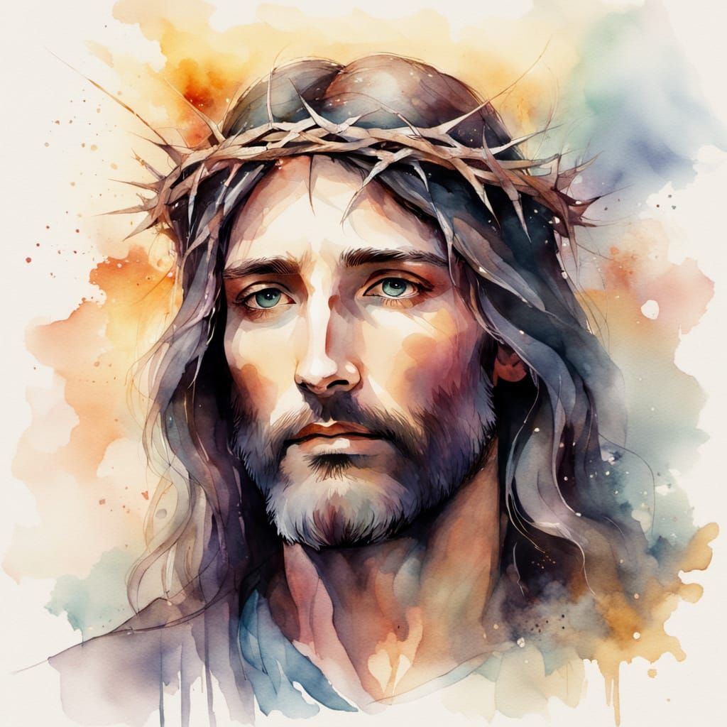 Jesus with Crown of Thorns in Dreamy Watercolor