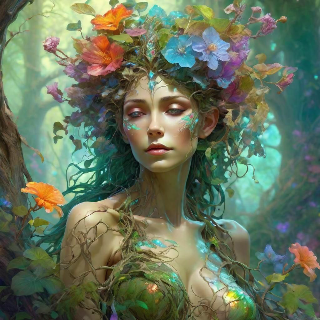 Gorgeous Dryad with Flowers and Vines