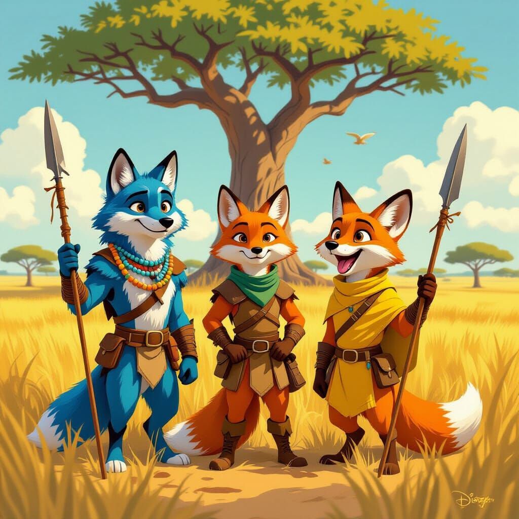 Proud Hunters Under the Savannah Sun: Whimsical Art