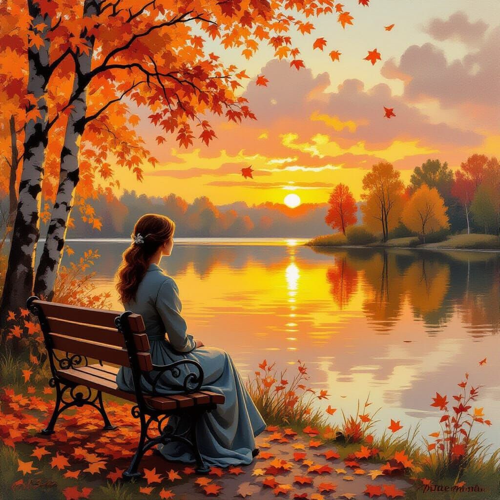 Autumn Serenity: Woman in a Shishkin-esque Landscape