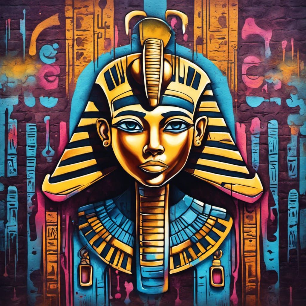 Egyptian Hieroglyphs in Graffiti Splash Art Style