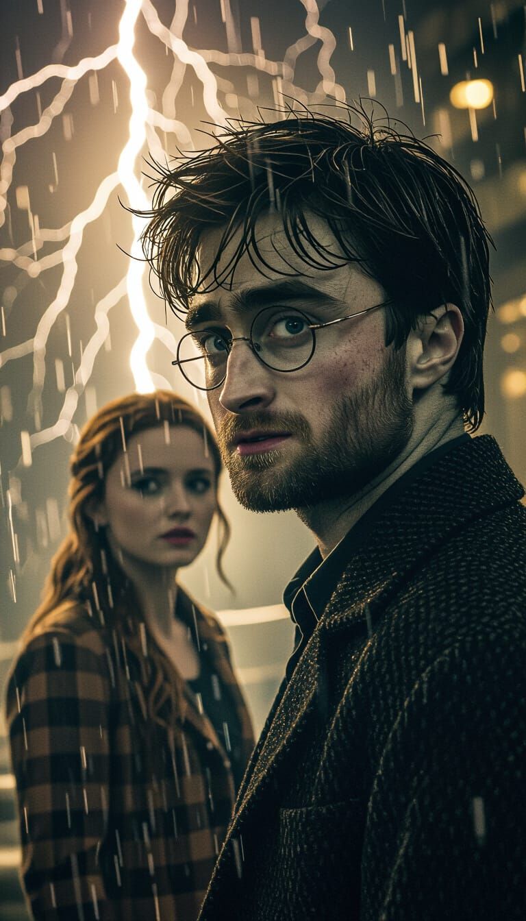 Dramatic Solarpunk Storm Scene in Burtonesque Vorticism Styl...