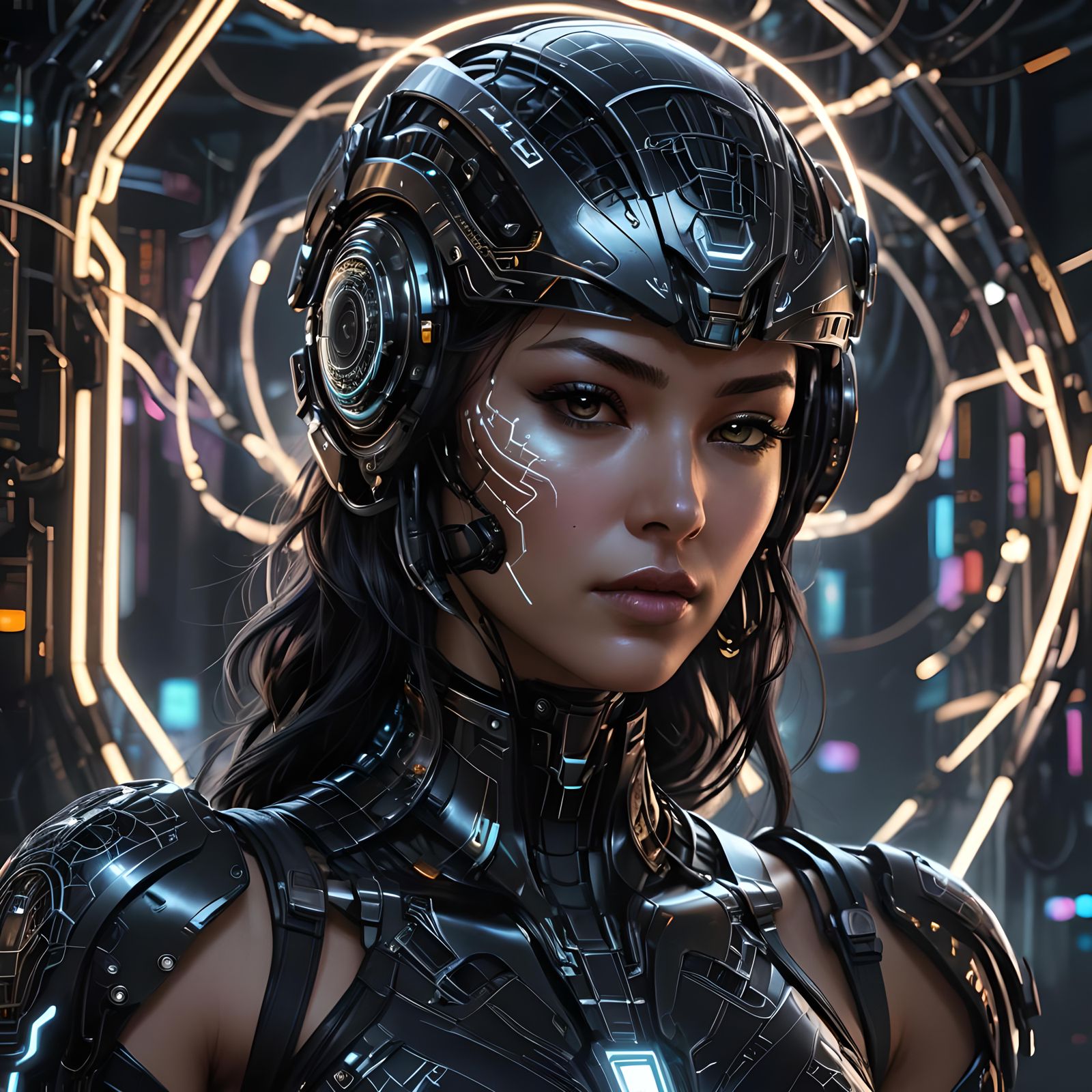 Cyberpunk Woman with Glowing Silver Reflections