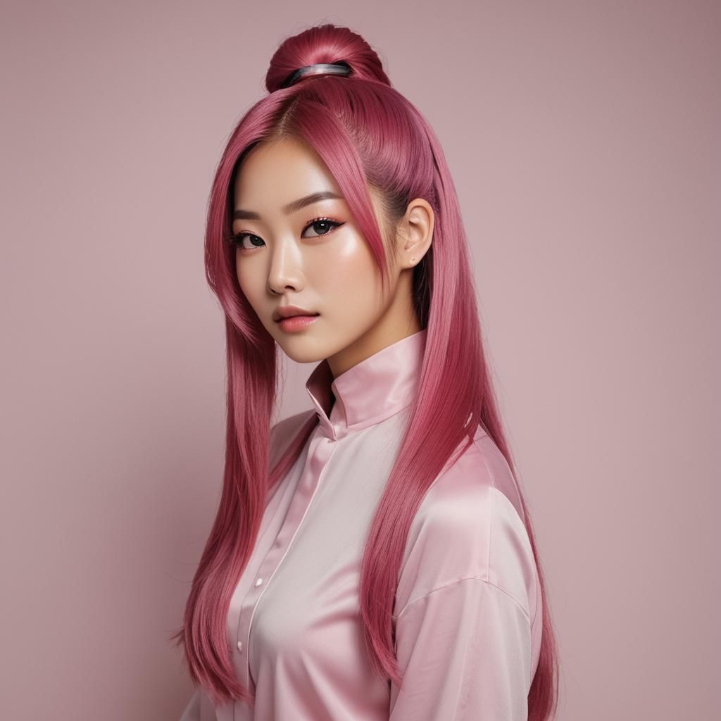 Asian Girl with Pink Hair and Tattoos
