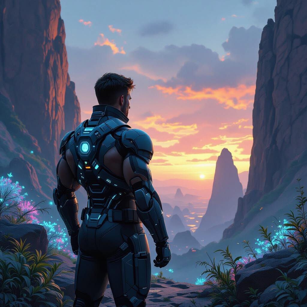 Bodybuilder Cartographer Charts Alien World in Cyberpunk Sty...