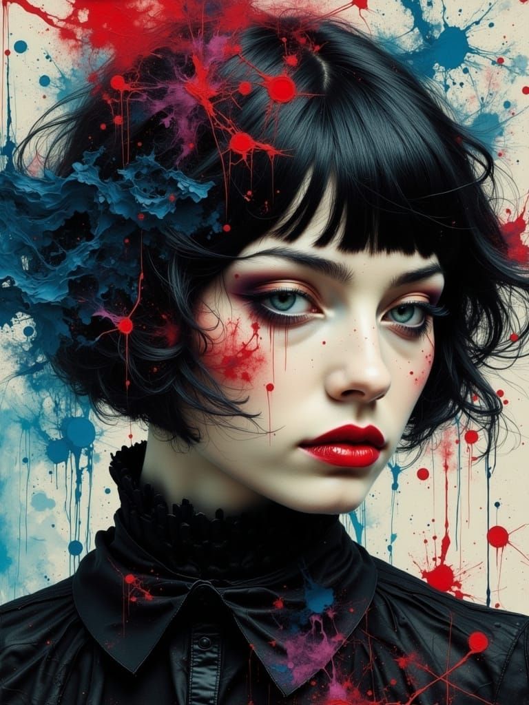 Gothic Woman Portrait with Impasto and Grunge Textures