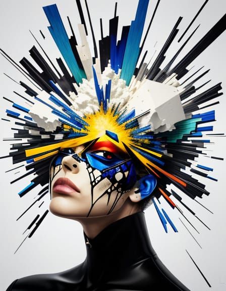 Surreal Cubist Mosaic of a Shattered Face