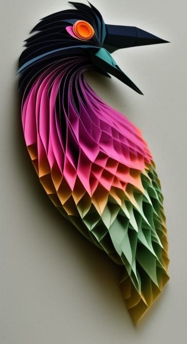 Exotic Magpie Paper Sculpture in Art Nouveau Style