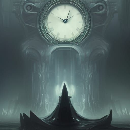 Art Nouveau Clock Tower Rises Over Cthulhu Storm