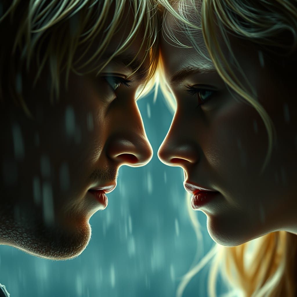 Intense Emotional Close-Up of Couple in Rain