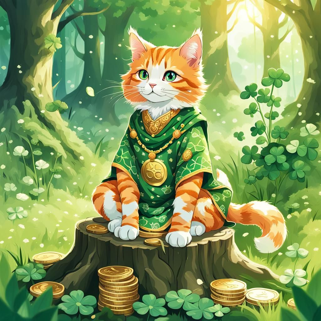 Orange Tabby Cat in Green Tunic: Anime Style