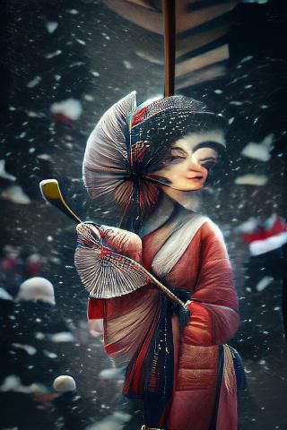 Geisha in Winter Snow, Digital Illustration