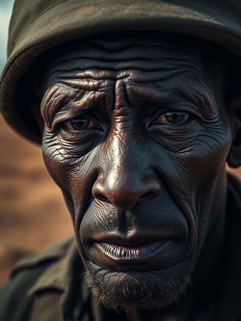 Weathered Soldier in High-Contrast Portrait