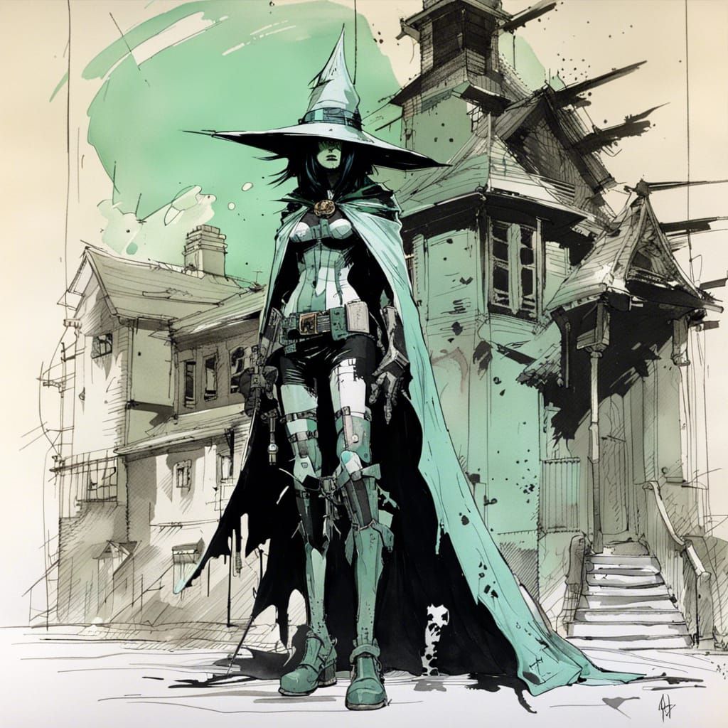 Goth Witch in Mechwarrior Armor at Spooky Manor