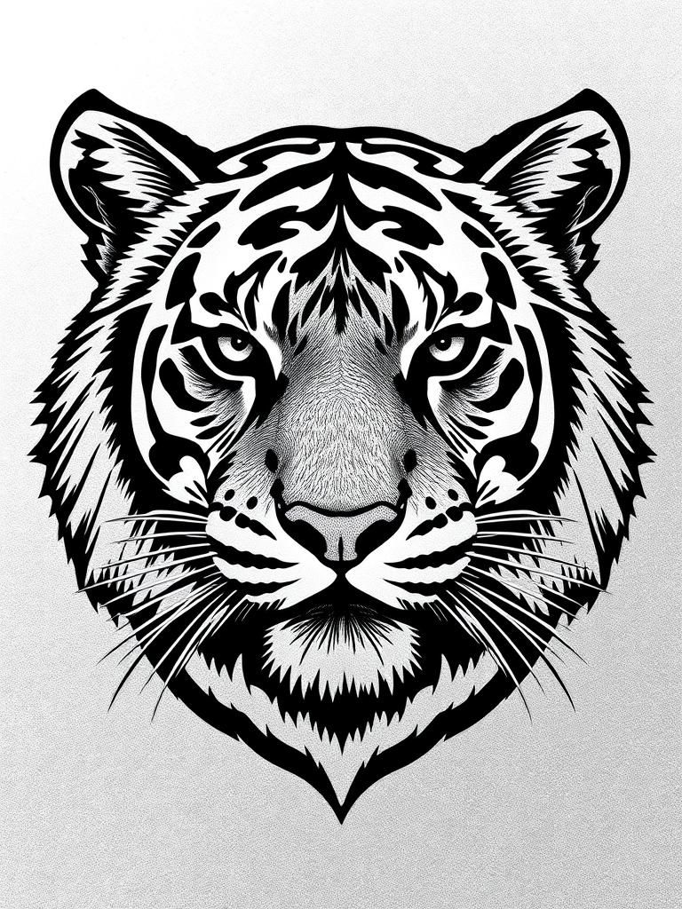 Stylized Silver and Black Tiger Face Art
