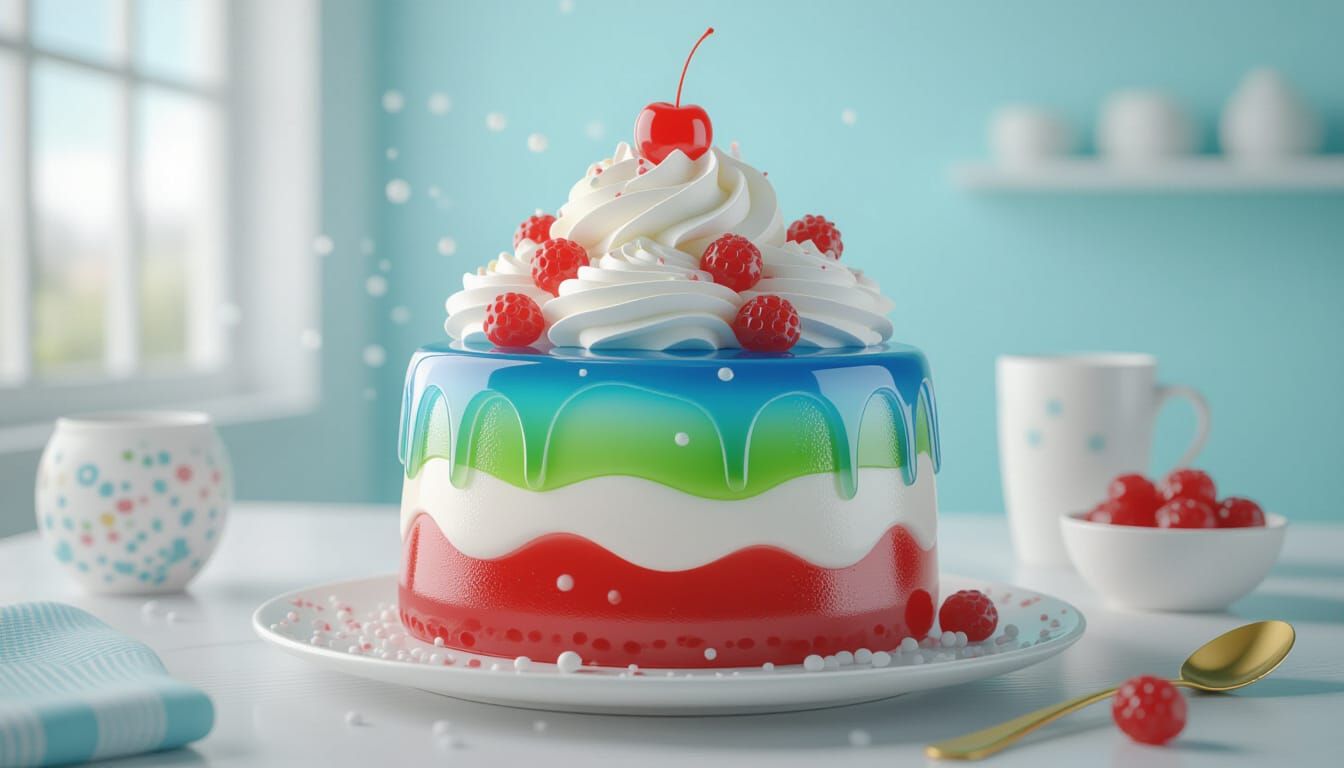 Anime-Style Jelly Cake Dessert in Vibrant Colors