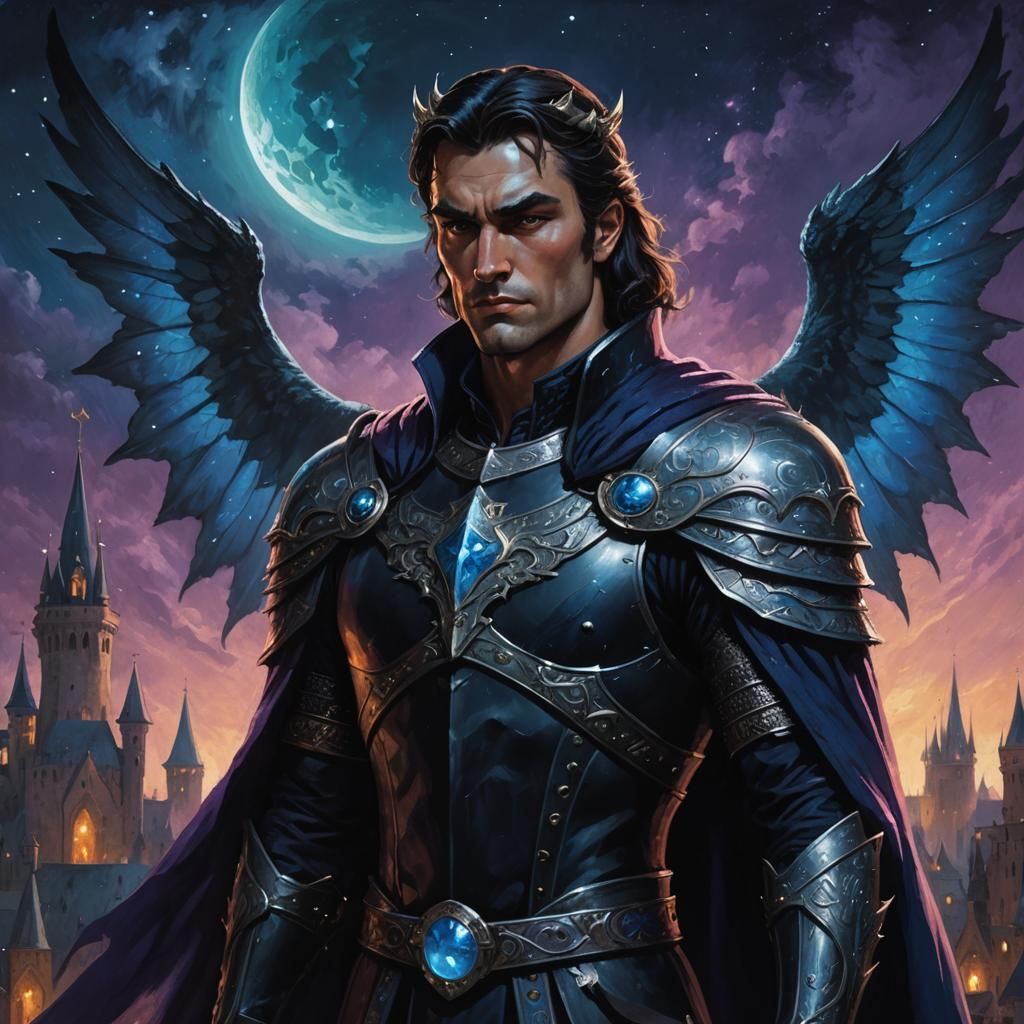 Dark King with Blue Wings: Fantasy Oil Painting