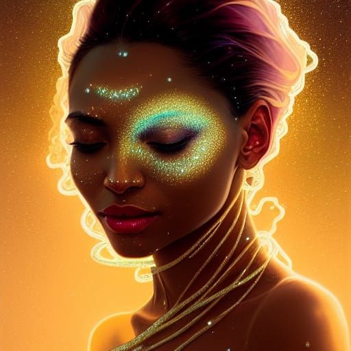 Galactic Venus Portrait with Crystals and Glitter
