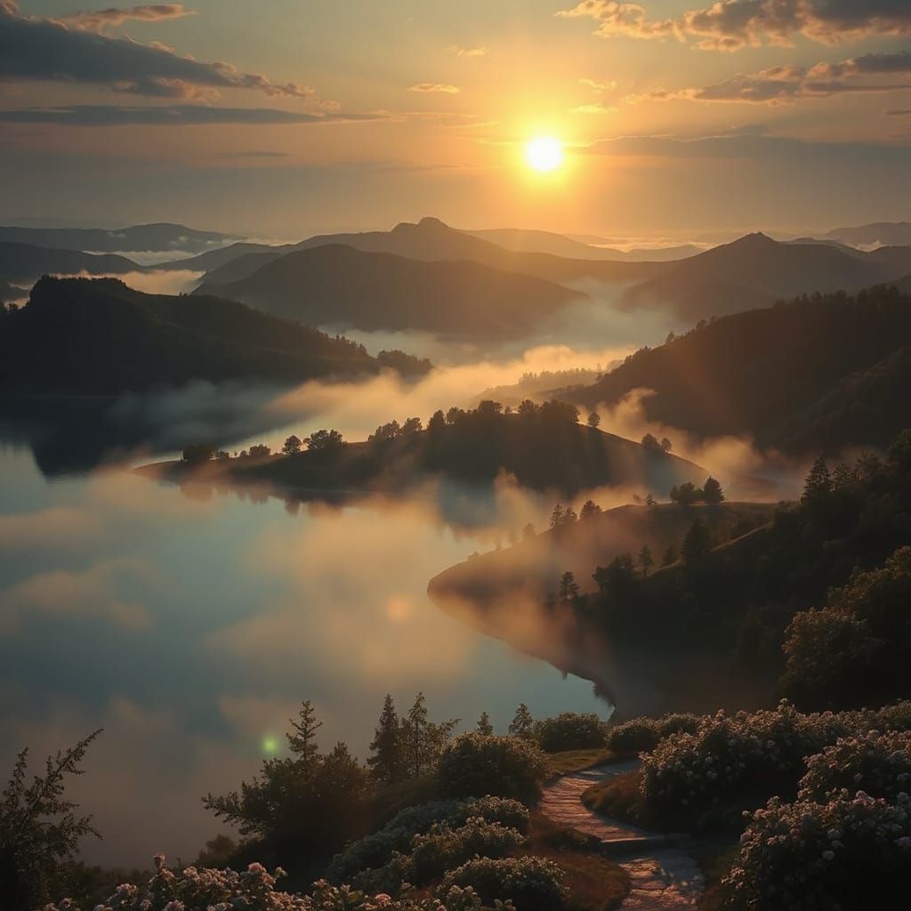 Ethereal Dawn Landscape Digital Painting