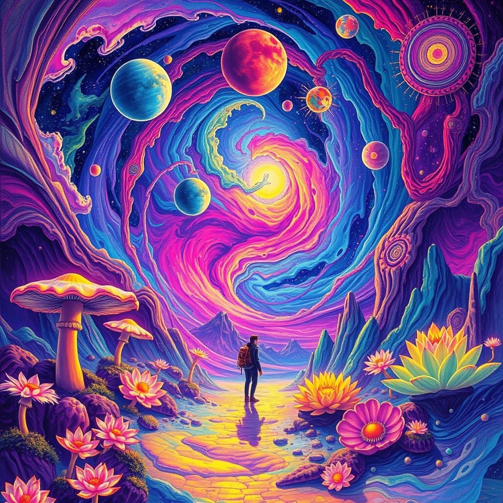 Cosmic Dreamscapes in Neon-Lit Surrealism