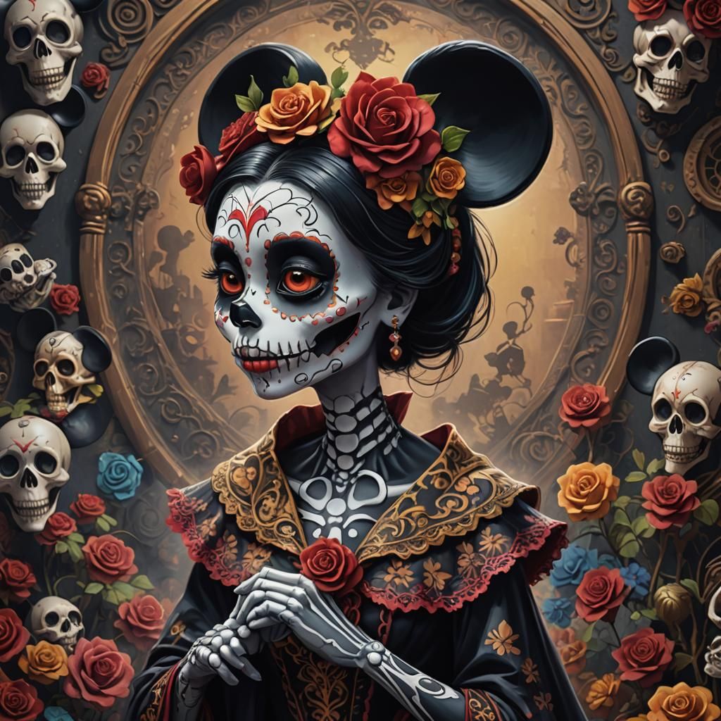 Mickey Mouse as Catrina in Disney Anime Style