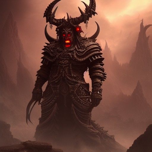 Steampunk Horror Landscape with Demons and Orcs