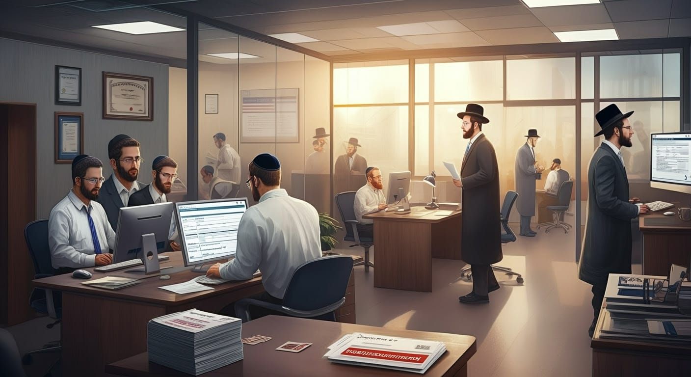 Busy Health Insurance Office in Comic Style