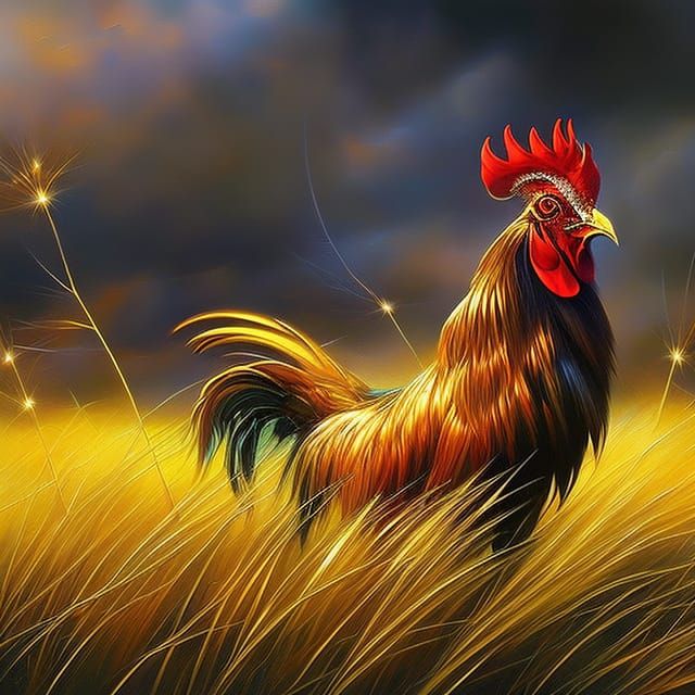 Golden Rooster in Electric Fantasy Lighting