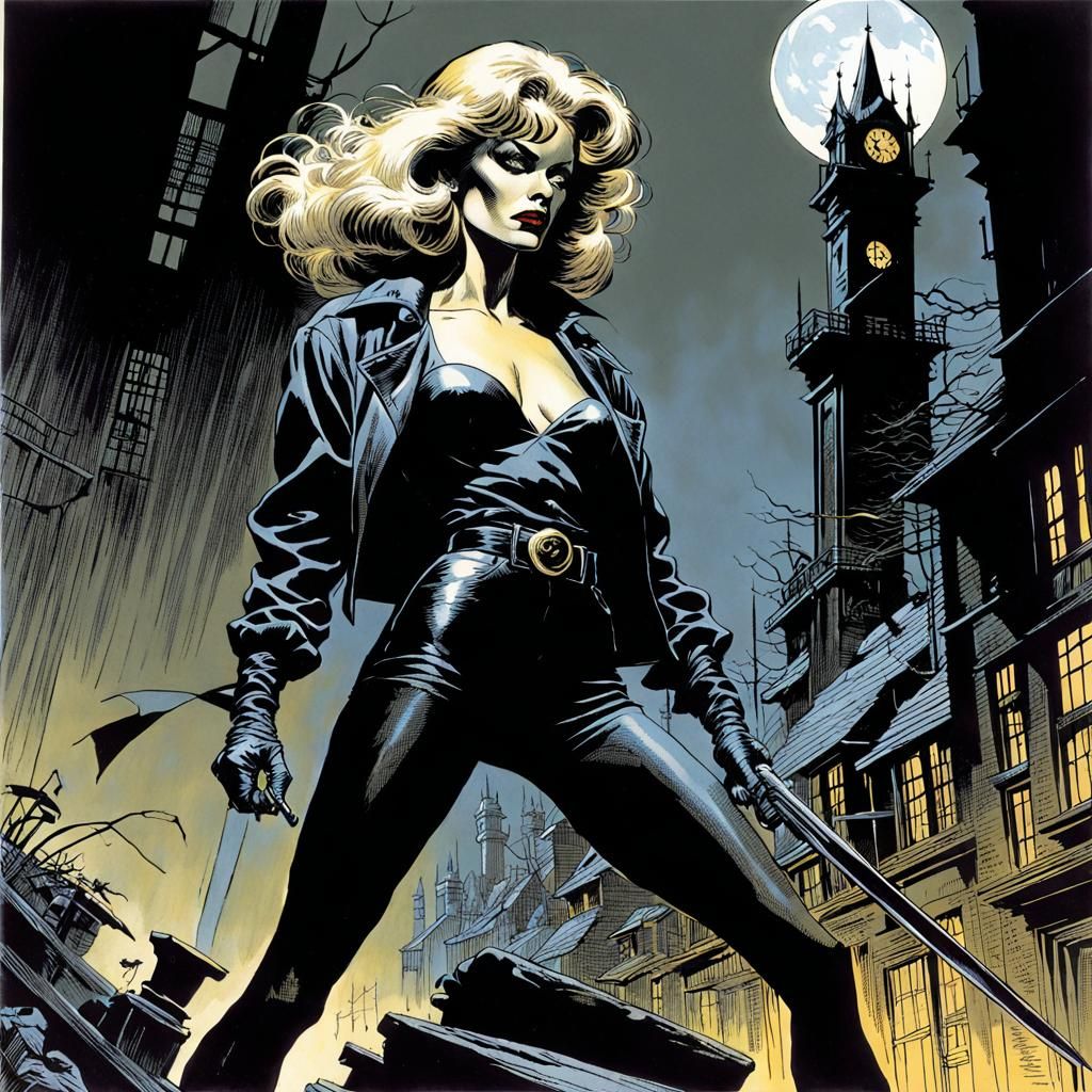Noir Femme Fatale in Horror Comic Style