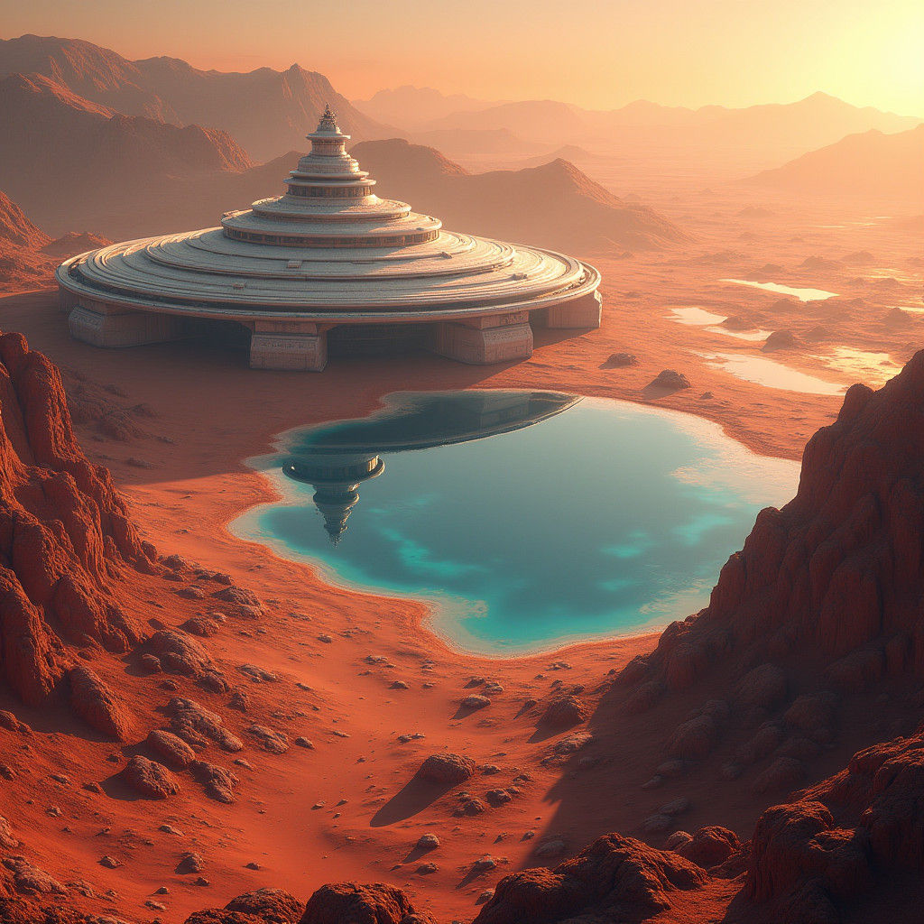 Mars Space Station Beside Sapphire Lake, Anime-Inspired