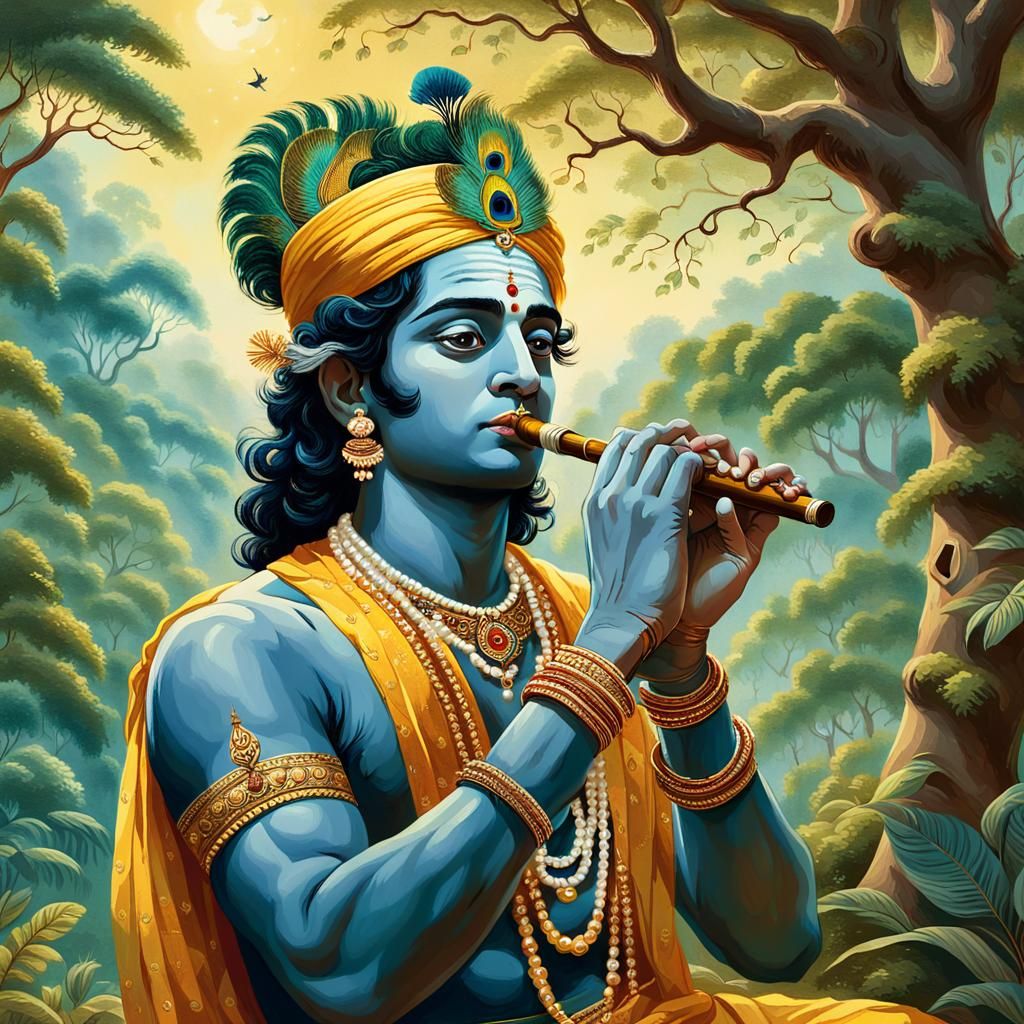 Lord Krishna Flute Song in Raja Ravi Varma Style